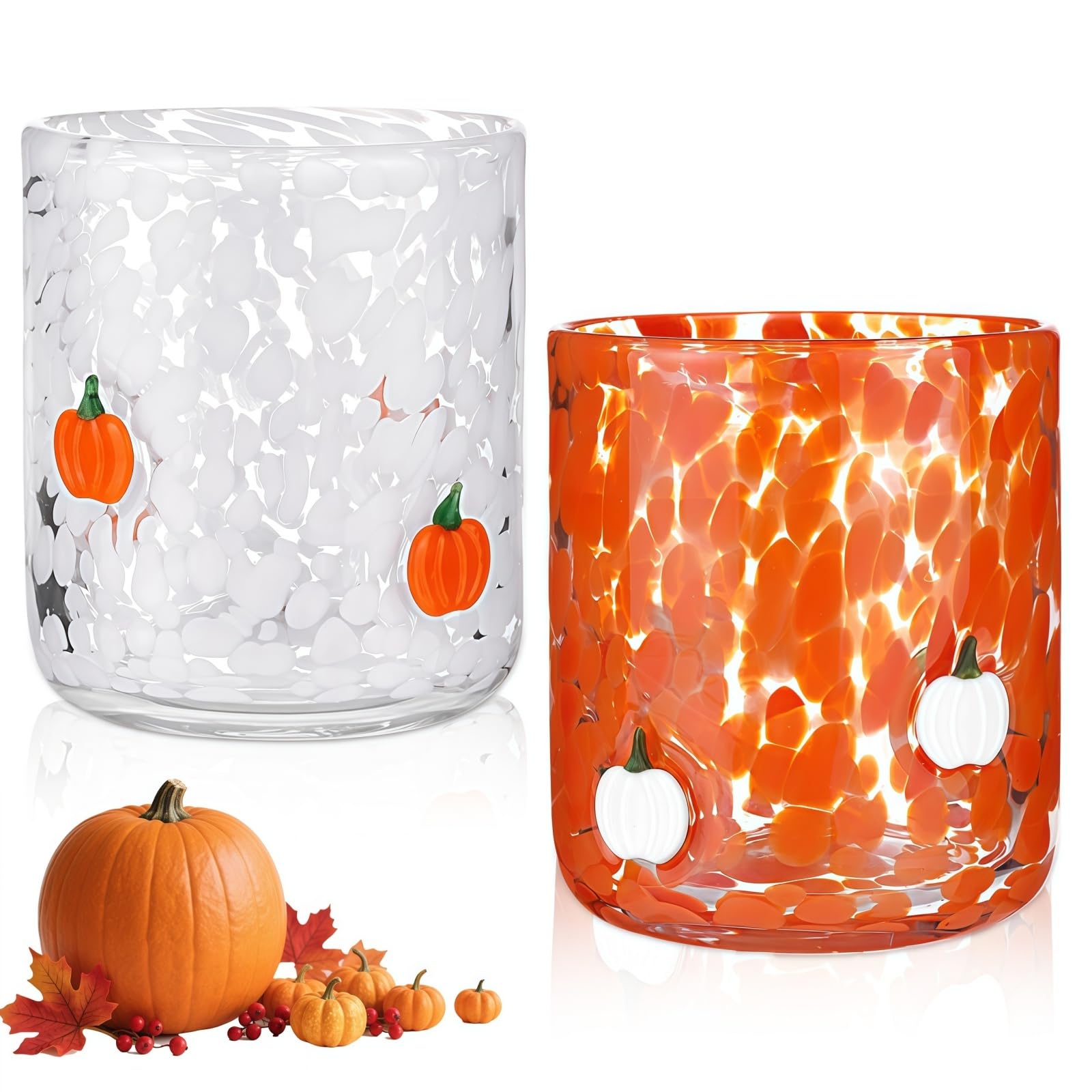 2025 New Juice Glasses 14oz Stemless Drinking Glasses Set Ideal for Gift Halloween Party Drinkware Pumpkin