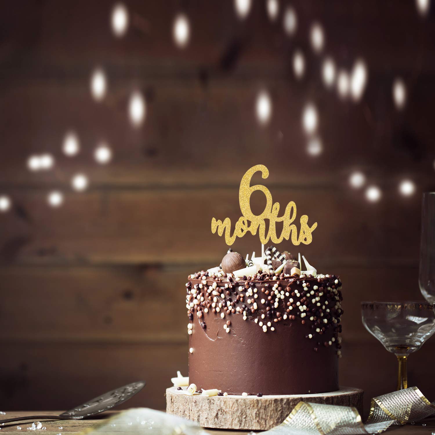 Décoration Gâteau Bébé Décoration Gâteau 6 Mois LOVENJOY - Topper Paillettes Dorées 'Half Birthday' | Anniversaire Bébé Papier Cartonné Or 24pt
