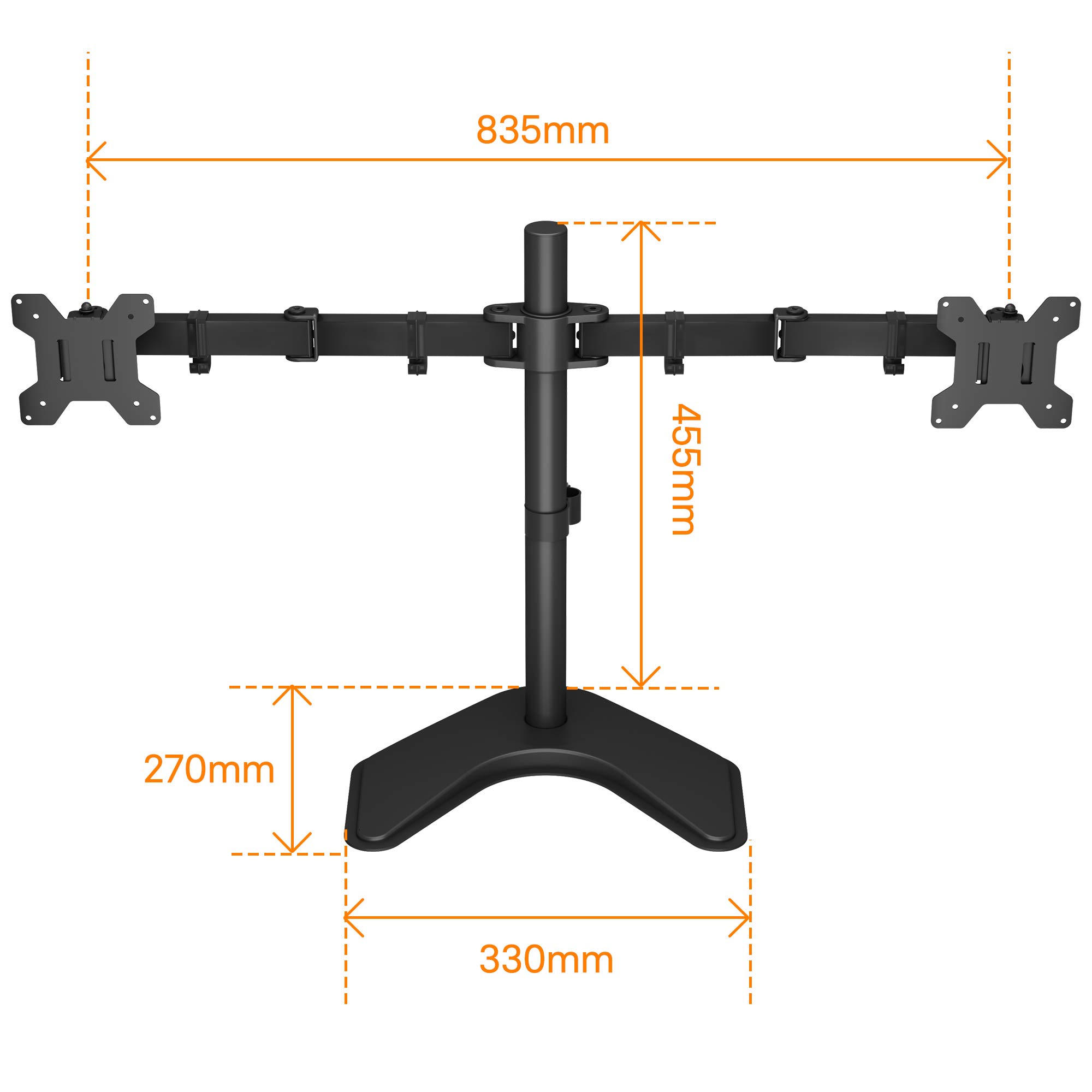 BONTEC Support Écran PC 2 Écrans 13-27 Pouces, 10 kg, VESA 75/100 mm | Bras Écran PC 2 Écran, Bras Double Écran PC, Base Lestée, Montage Œillet, Hauteur Réglable, Inclinaison, Rotation 360