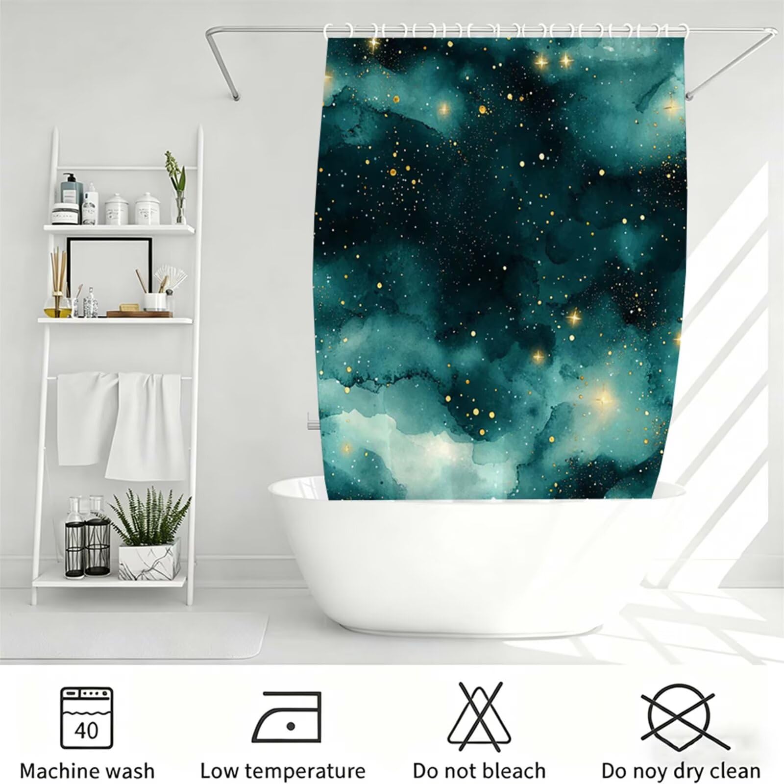 Turchese Tenda Doccia 240x200cm, Tenda per Doccia Tessuto Poliestere Impermeabile Asciugatura Rapida con 12 Anelli, Tende Finestra Bagno e Vasca Pieghevole per Angolare Casa Shower Curtain marmo J-468