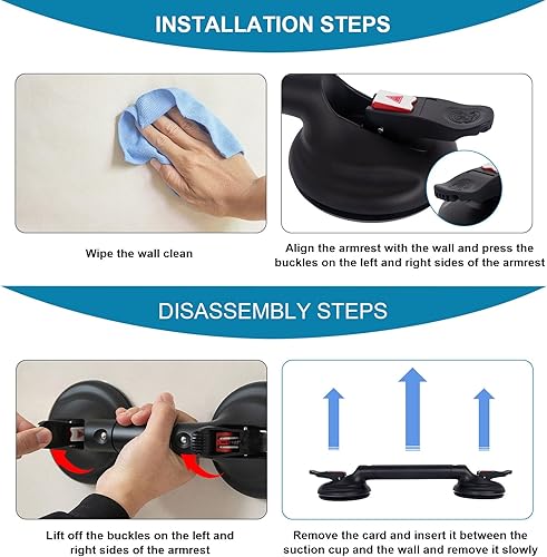 Miniatura 10 de Barra de agarre de ducha de succión mejorada de 15 pulgadas, barra de mango de ducha portátil, mango de succión para bañera con fuerte fijación de