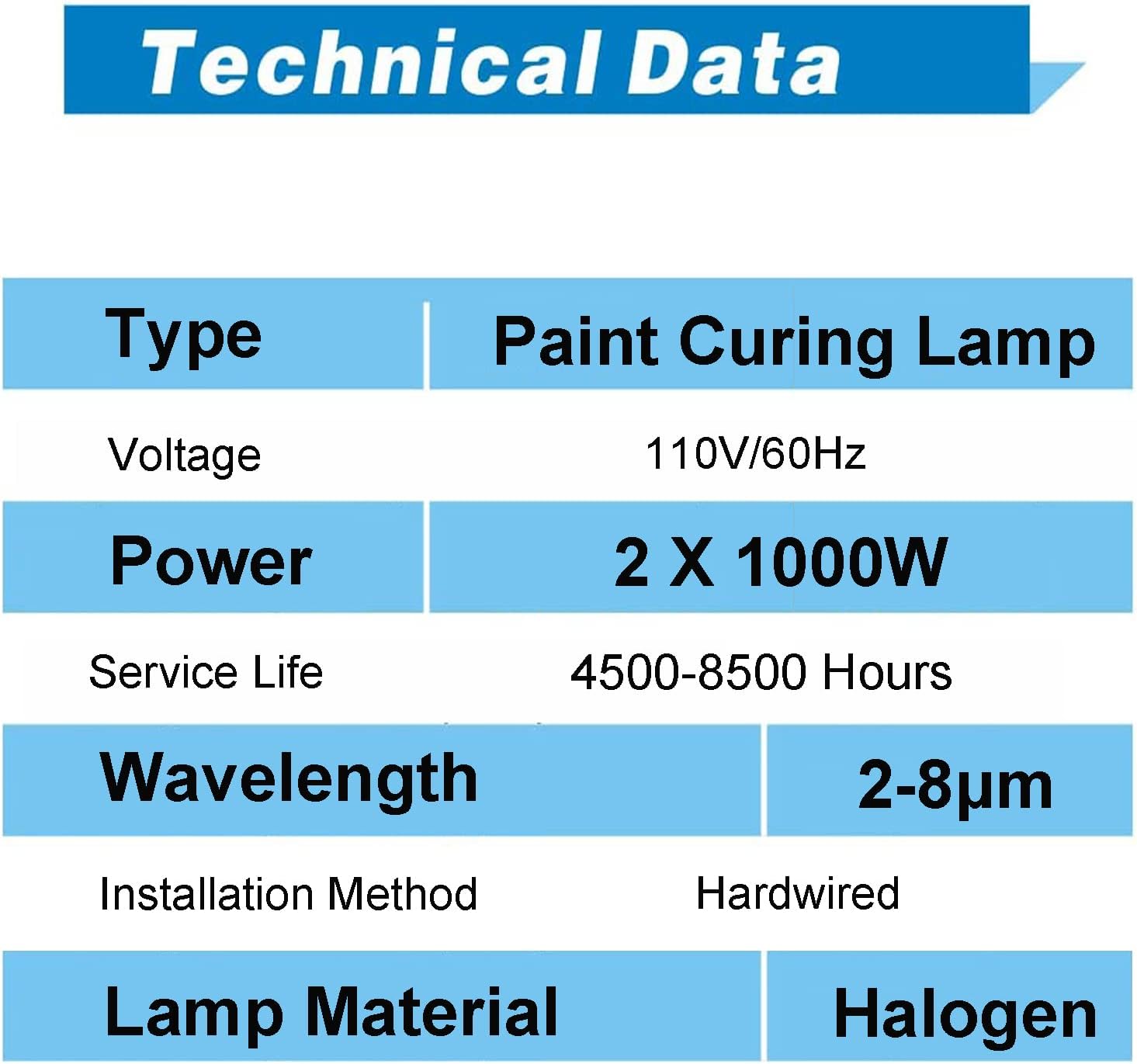 TFCFL Infrared Paint Curing Lamp, 8 Set 2KW Spray Baking Booth Light Heater 110V Car Bodywork Repair Paint Dryer, Hardwired, No Plug