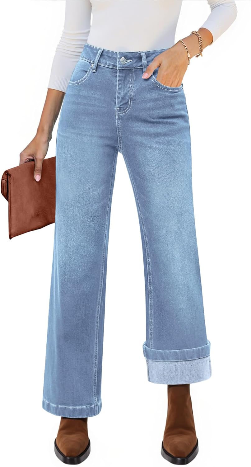 luvamia Flare Jeans for Women Thin Fleece Lined High Waisted Wide Leg Trendy Fall Stretchy Denim Pants Trouser Jeans