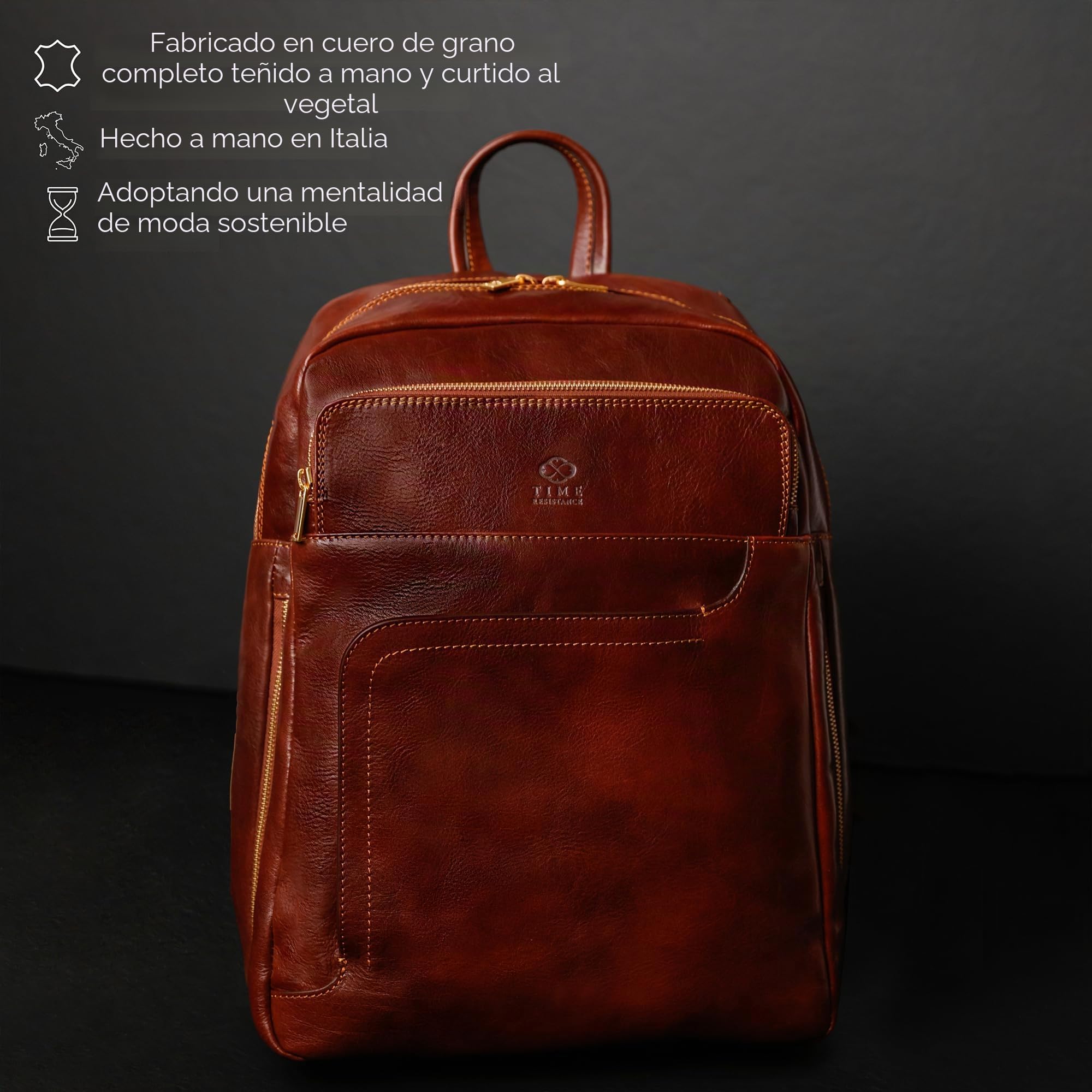 Time Resistance Mochila de Cuero para Portátil o Portafolio A4 - Marrón