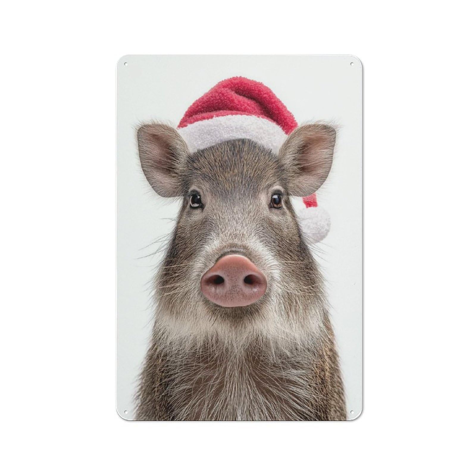 Junmoney Festive Javelina Portrait With Santa Hat Rustic Metal Sign 30X20cm For Kitchen Or Home Bar, Gift For Kitchen Decor Lovers During The Christmas Season