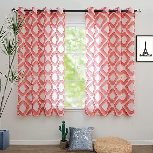 Linentalks Shaggy Burnt Orange Sheer Curtains for Living Room 2 Panel Sets