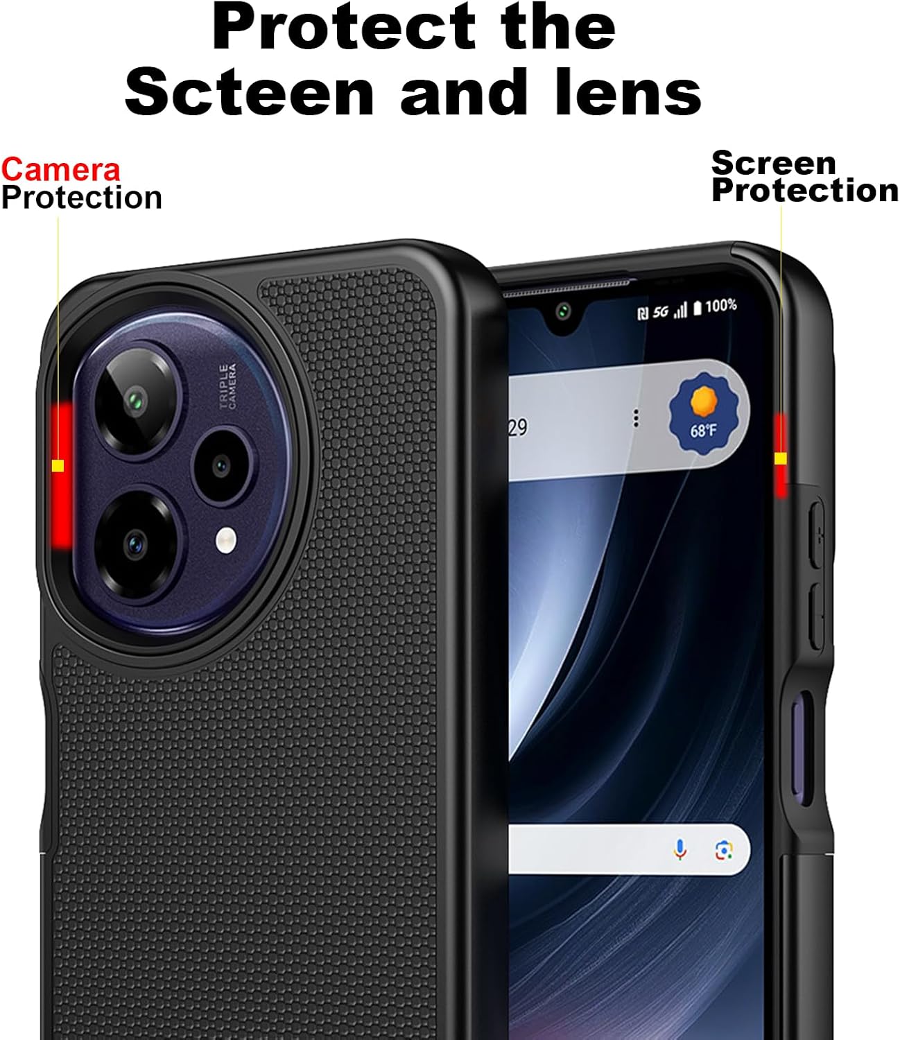 Ailiber for Cricket Icon Plus 2026 Case, AT&T Verge 2 Screen Protector, Dual Layer Hybrid Protection, Hard PC Non-Slip Back & Soft Silicone Bumper, Shockproof Rugged Slim Cell Phone Cover-Black