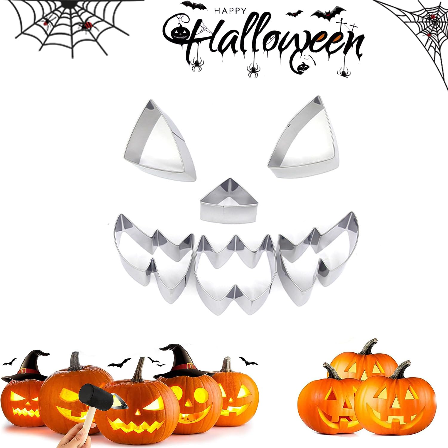 Bayuyi Kit Sculpture Citrouille Halloween: Acier Inoxydable, 6 Pièces, Facile & Sécurisé