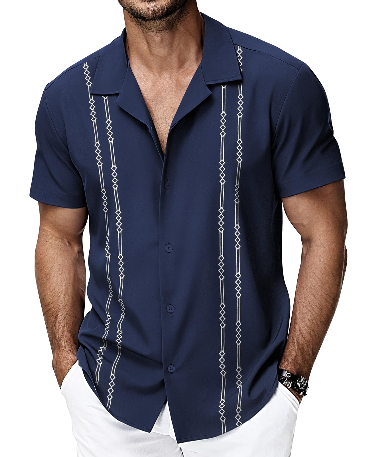 HMIYA Hemden Herren Kurzarm Sommerhemd Herren Guayabera Kurzarmhemd Button Down