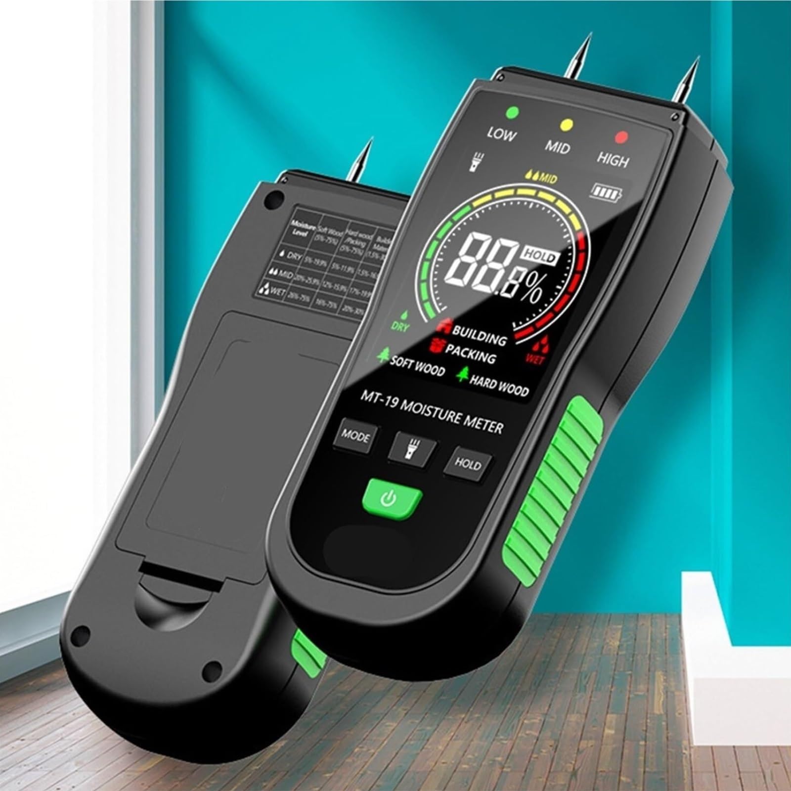 Detector de humedad Medidor De Humedad, Pantalla LCD Retroiluminada, Detector Ladrillos Hormigón, Leña Pared Portátil,para medición precisa