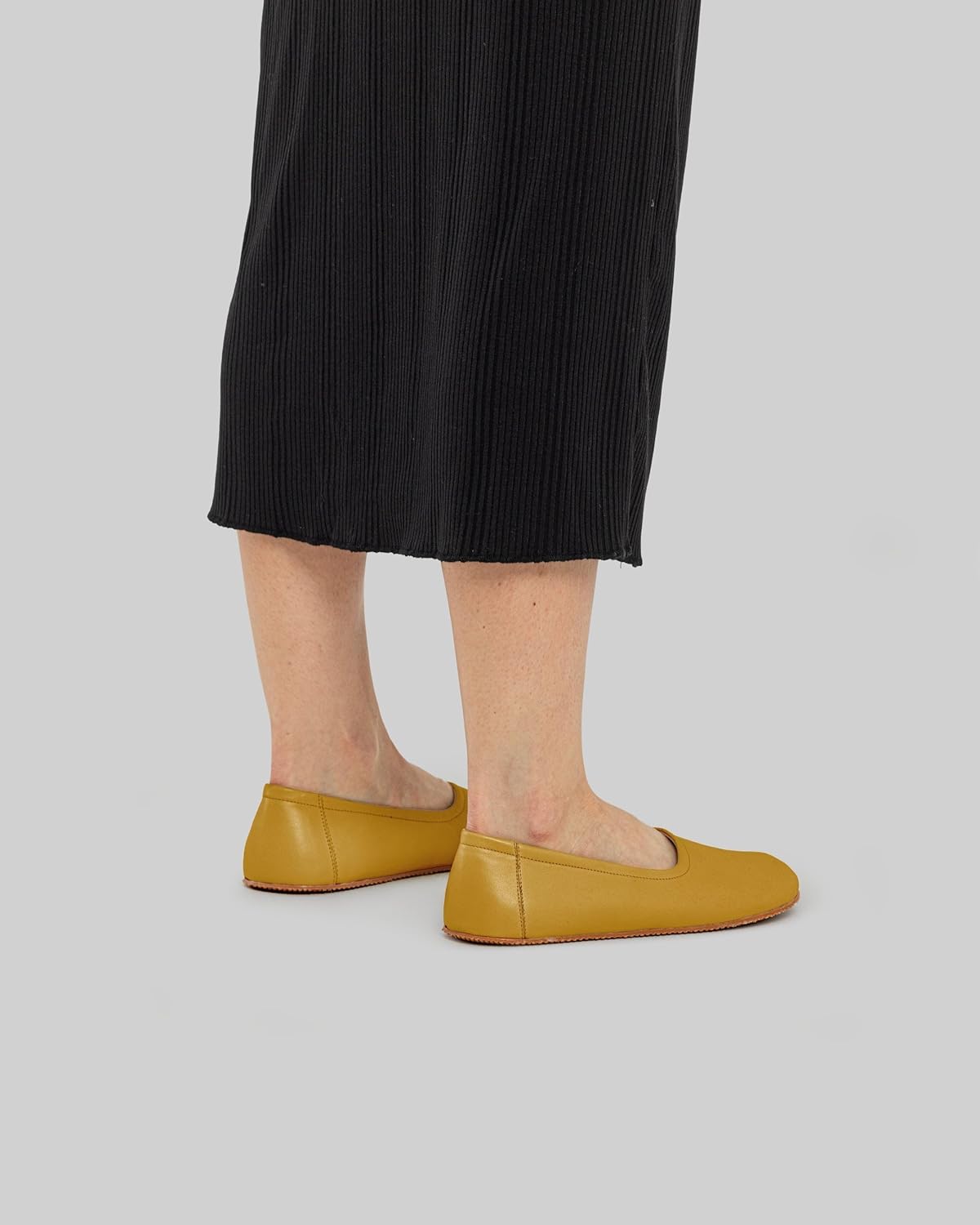Tulip Mustard Yellow Color Artisan Handcrafted Genuine Leather Zero Drop Barefoot Flat Ballet Shoes for Women Wide Toe Box Flexible Sole Lightweight Breathable Eco-Friendly Grounding Minimalist Shoes