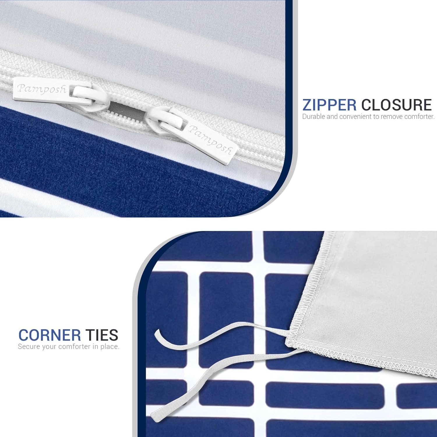 Pamposh Set di biancheria da letto Copripiumino in microfibra ultra morbida con federa – Set di biancheria da letto con cerniera (Blu, (1 x 155 x 220 cm) + (2 x Federa 80 x 80 cm))