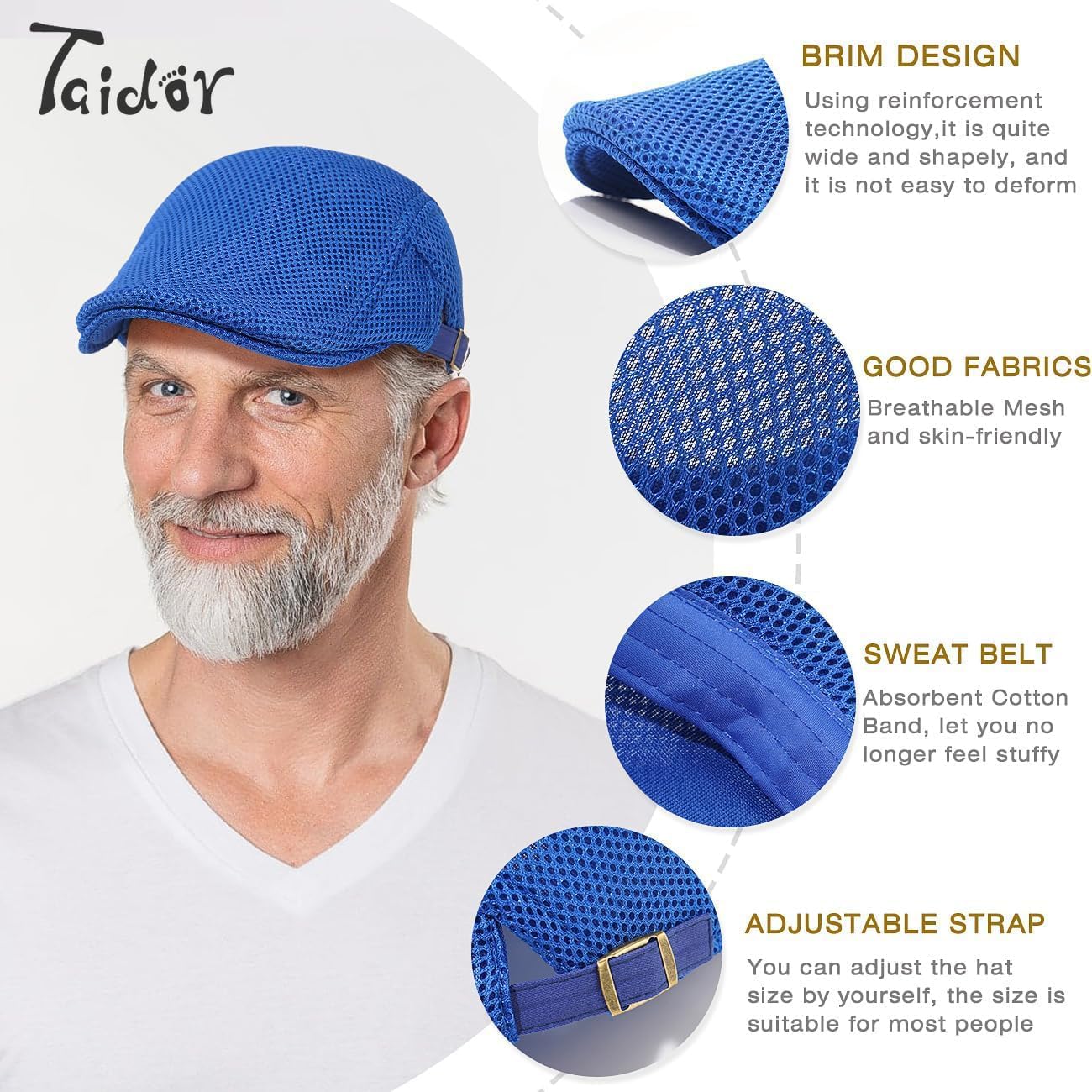 2 Pack Men's Mesh Cap Breathable Summer Newsboy Hat Adjustable Beret Ivy Cap Irish Cabbie Driving Hunting Hats - Image 2