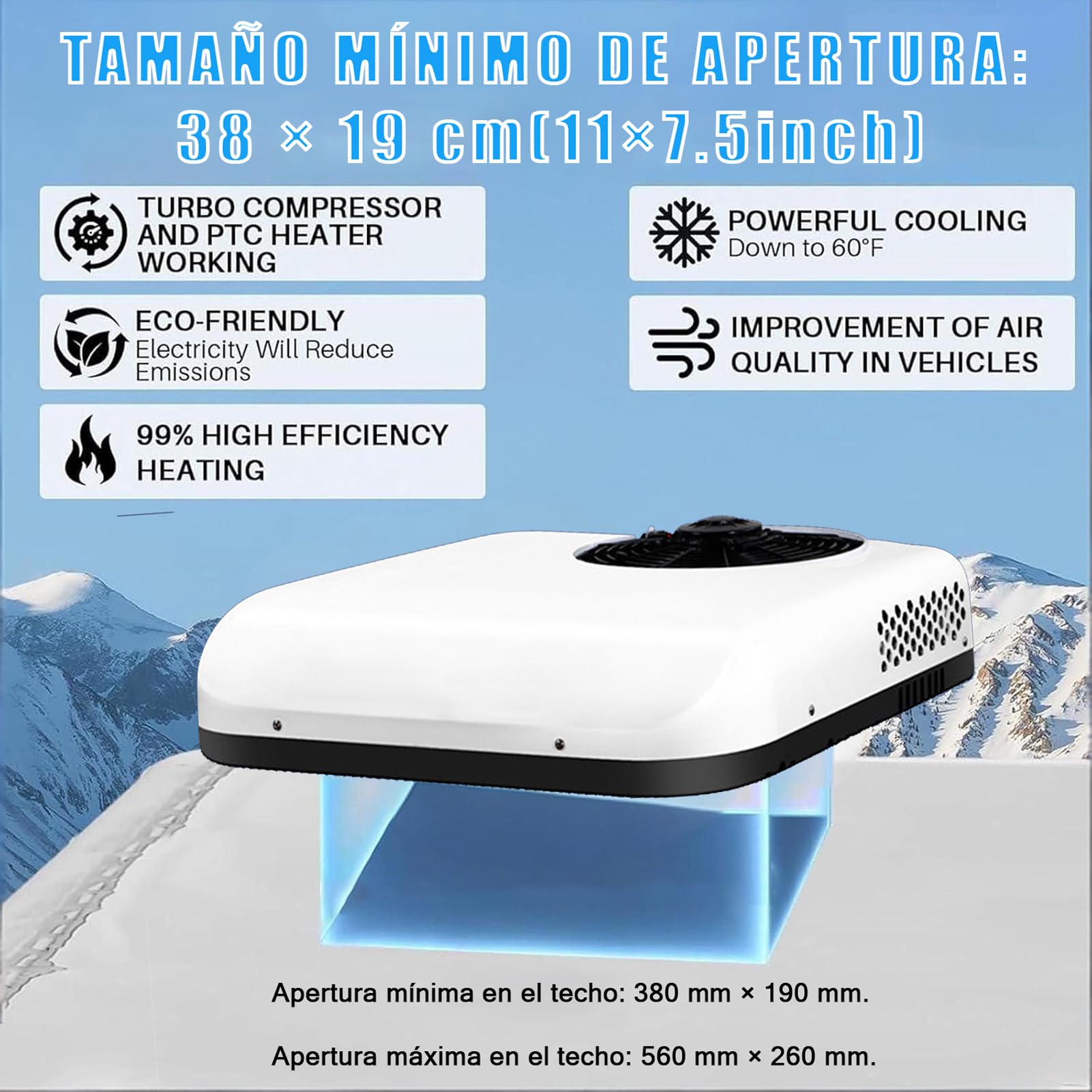 Aire Acondicionado 12V para Autocaravana - Techo Acondicionador de Aire Frío/Calor con Control Remoto, Blanco, Compatible con Caravanas, Camionetas, Furgonetas, Camiones (Dual-mode Hvac, 12V)