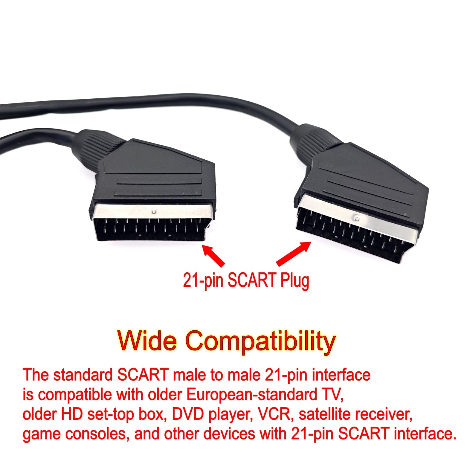 JZK 1.5M Péritel câble, péritel mâle vers mâle 21 broches câble pour audio et vidéo, DVD, HDTV, AV et TV numérique