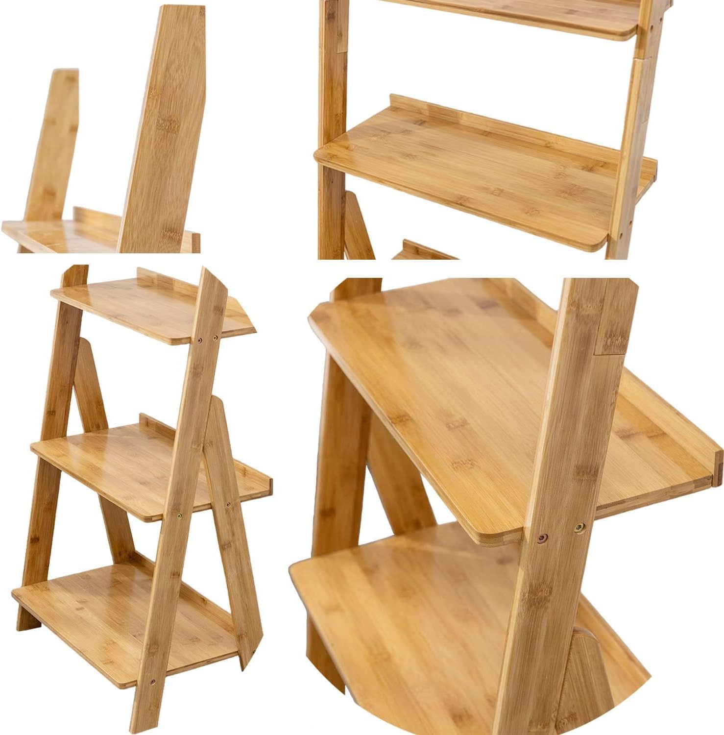 5 Tiers Bamboo Ladder Shelf Modern Bookshelf Leaning Wall Shelves Open Tall Wall Mount Bookcase for Living Room, Bathroom,Office(21" L*12.5" W*60" H) (Brown)