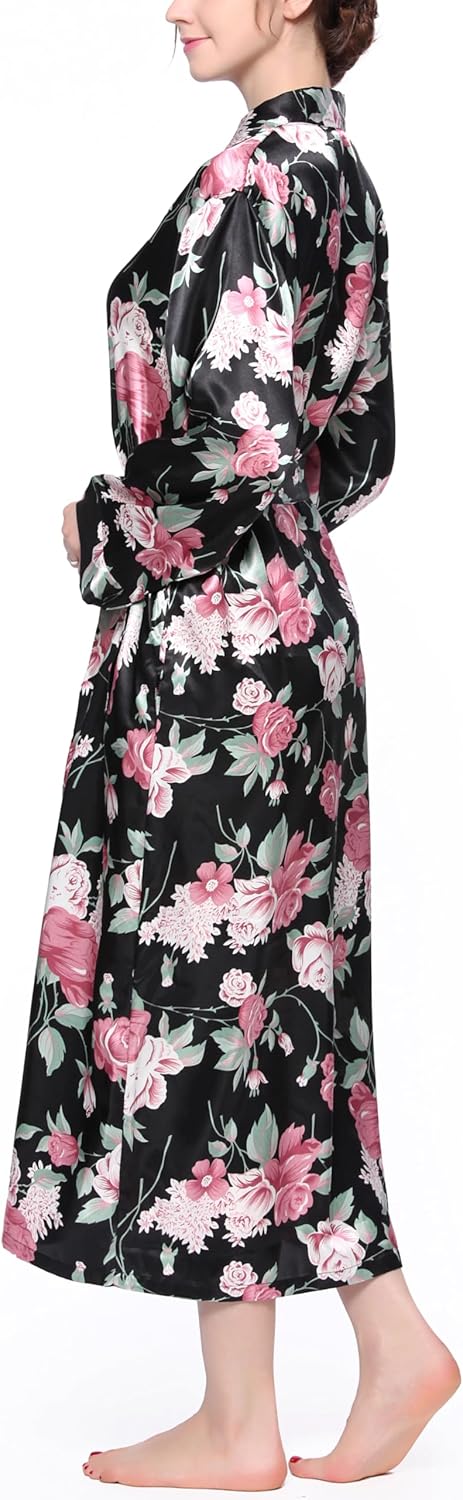 Lavenderi Women's Satin Kimono Robe - Long Classic Satin Lounge Bathrobe - Image 3