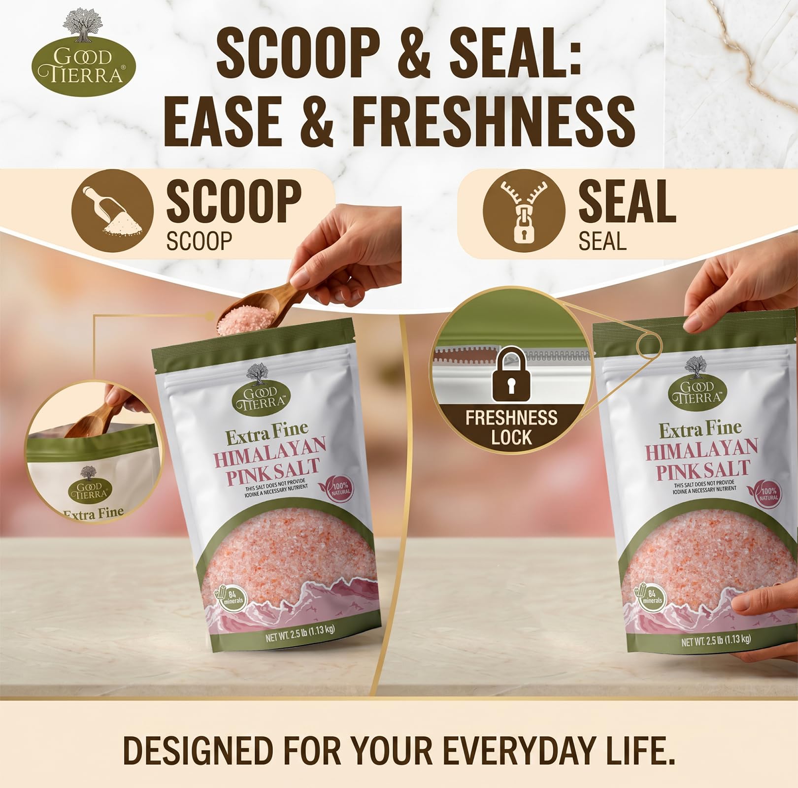 Good Tierra Sel rose de l'Himalaya dans un sac PET - Grain extra fin - 2,5 lb.