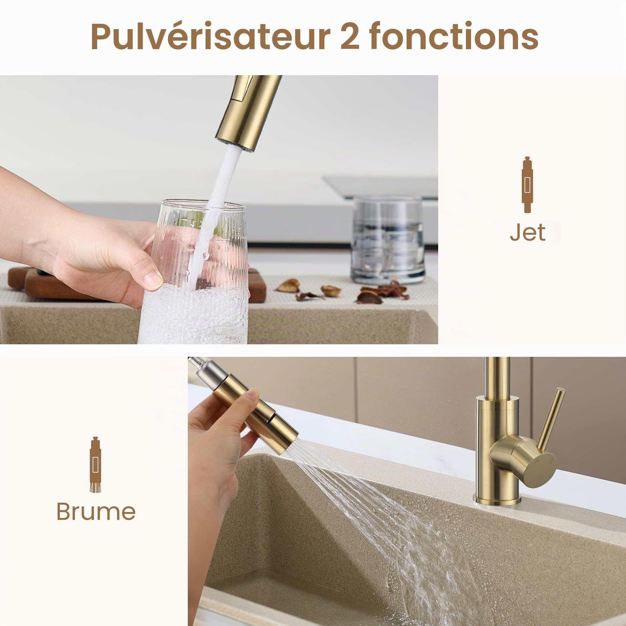 KPW Mitigeur Évier de Cuisine avec Bec Extractible en Acier Inoxydable