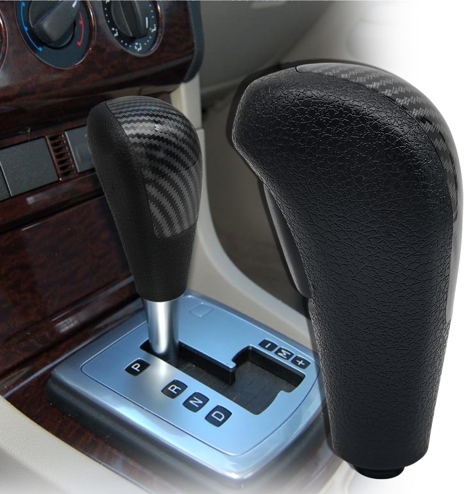 Gear Shift Knob Compatible with Ford Focus MK2 Fiesta 2005-2012 Automotive Automatic Transmission Handle, Replacement Head Shifter Knob (Black Carbon Fiber Texture)