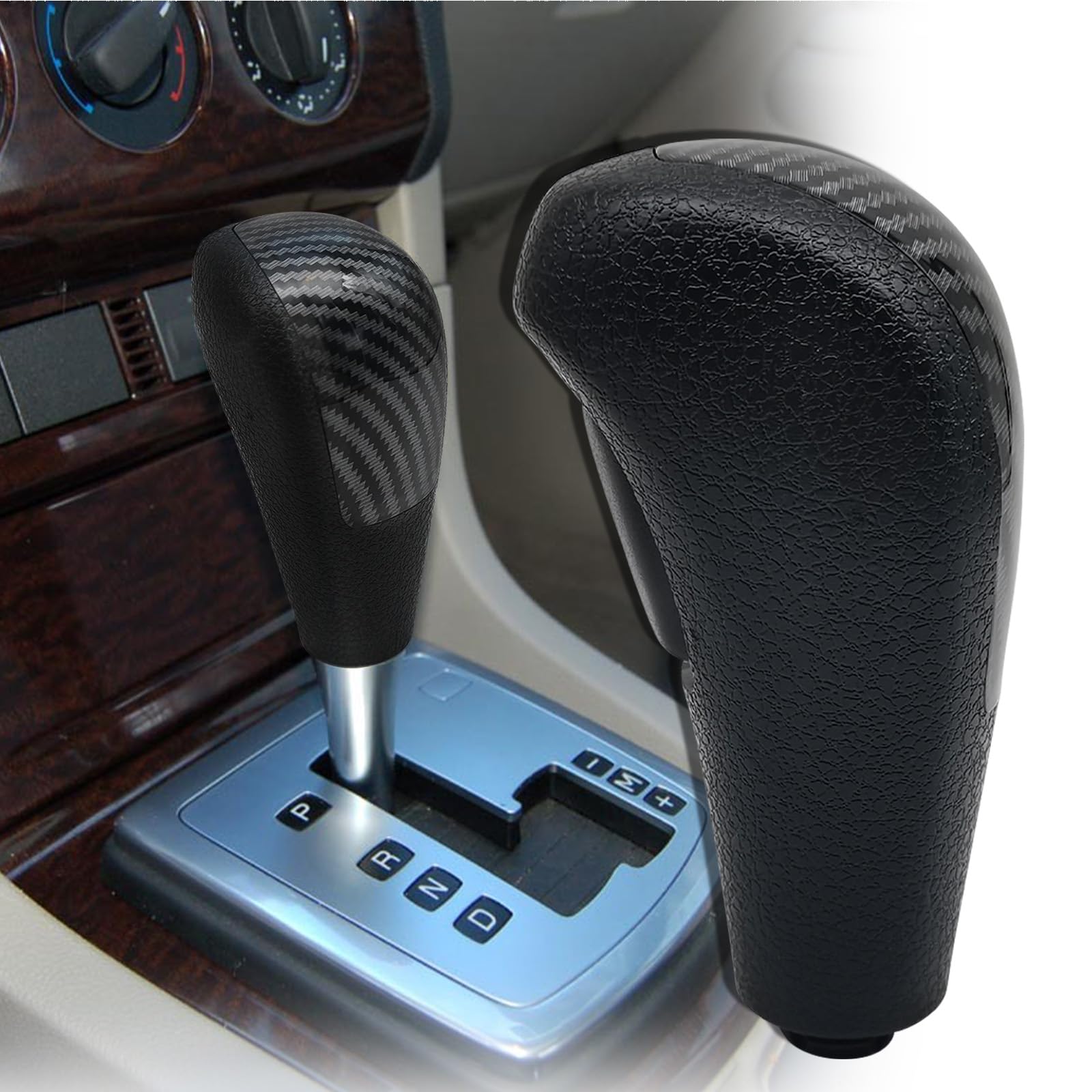 Gear Shift Knob Compatible with Ford Focus MK2 Fiesta 2005-2012 Automotive Automatic Transmission Handle, Replacement Head Shifter Knob (Black Carbon Fiber Texture)