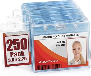 Mifflin-USA Horizontal Zipperless ID Badge Holder (Clear, 3.5x2.25 Inch, 250 Pack), Quick Load Plastic Name Card Pouch in Bulk
