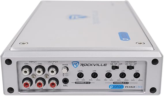 Rockville RXM-S30 2400W Max 4x150W RMS 4-Channel Marine/ATV Amplifier, Waterproof, Compact, High-Speed MOSFET, Perfect for Boats and Off-Road Audio