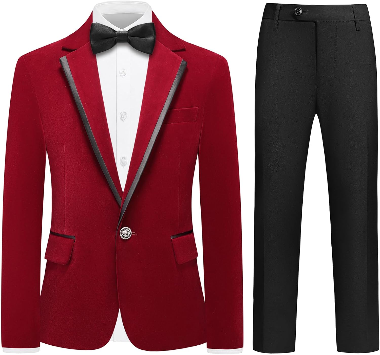 Boys Velvet Suit 4-Piece Formal Tuxedo Outfit with Bow Tie for Wedding Birthday Prom Ring Bearer Kids Dress Clothes