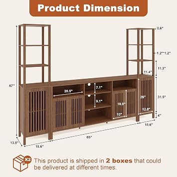 Rustic Farmhouse TV Stand for Up to 70 Inch TVs, Multi-Functional Entertainment Center with Bookshelves and Storage Cabinet, Versatile Media Console for Living Room & Bedroom Organization