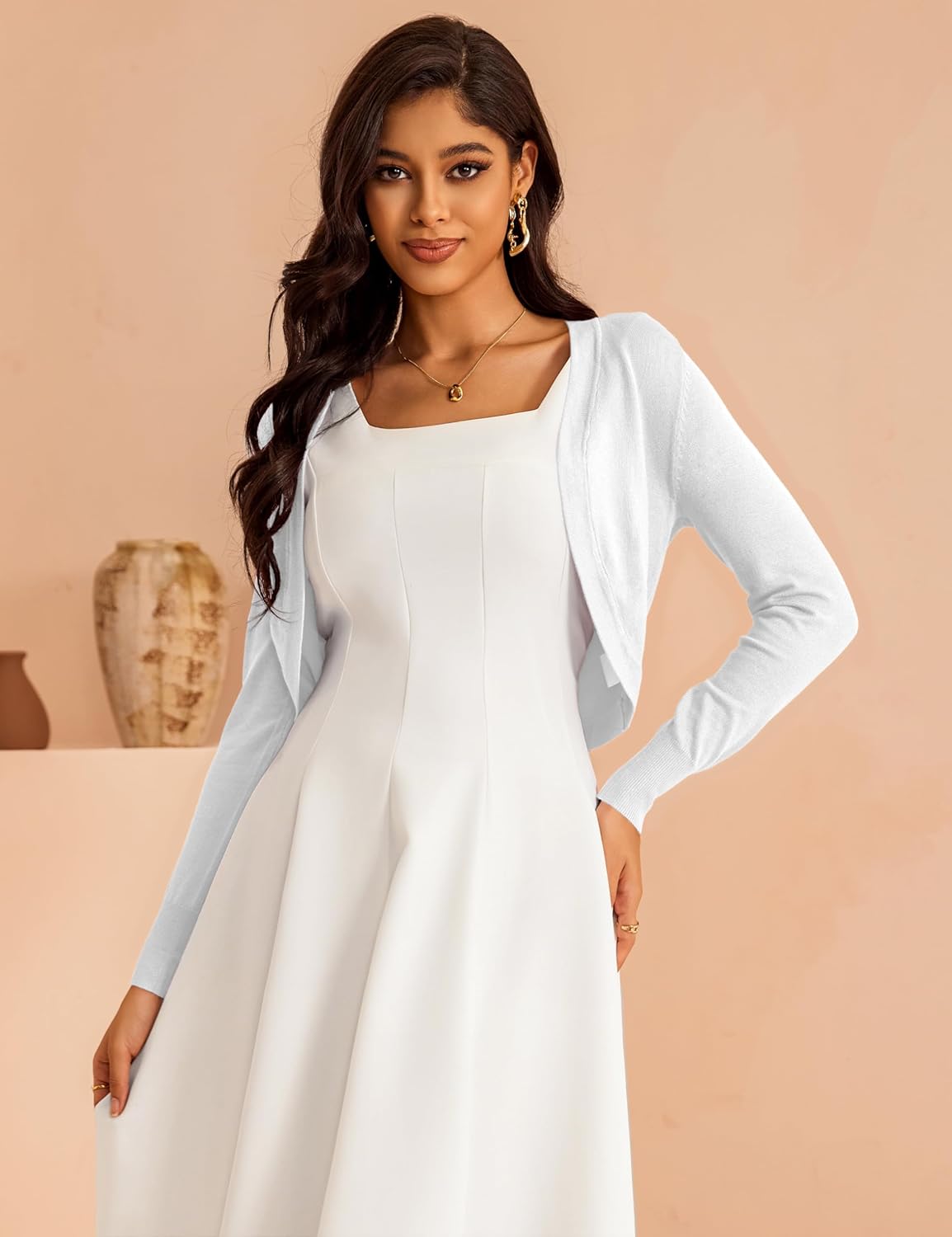 Womens Cardigan Knit Tops Sweaters Soft Long Sleeve Bolero Cropped Cardigans S-XL - Image 5