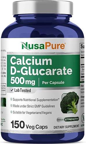 NusaPure D-glucarato de calcio 500 mg 150 cápsulas vegetarianas, veganas, sin OMG, sin gluten