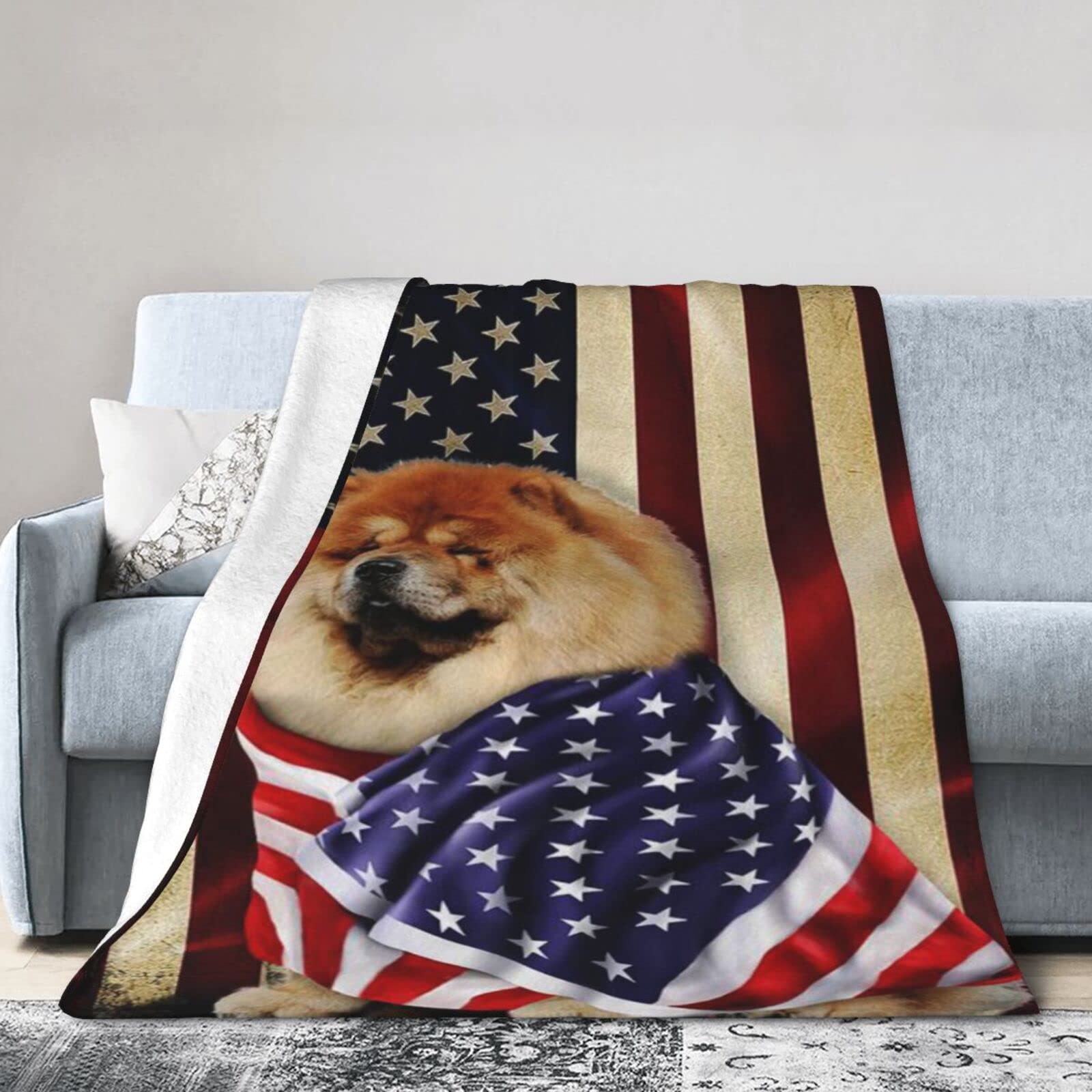 Lsjuee Flannel Fleece Blanket 40"X30" Chow Chow American Patriot Bed Throw Blanket Lightweight Ultra-Soft Travel Winter Blankets for Womens Keep Warm
