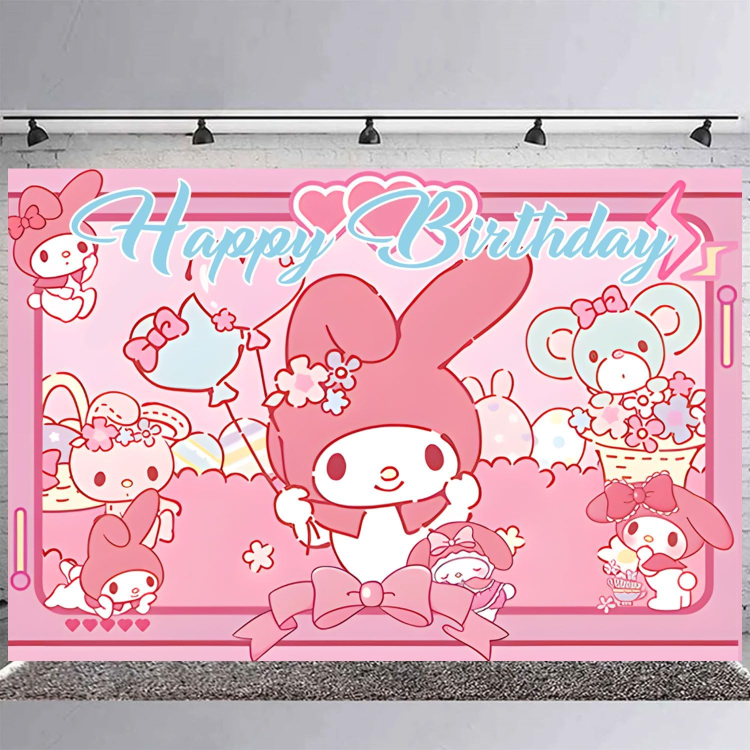 My Cute Melody Birthday Decorations,Cute Melody Backdrops for Party Decorations Supplies, Happy Birthday Banner Backdrop for Party Supplies (5x3ft) - Image 3
