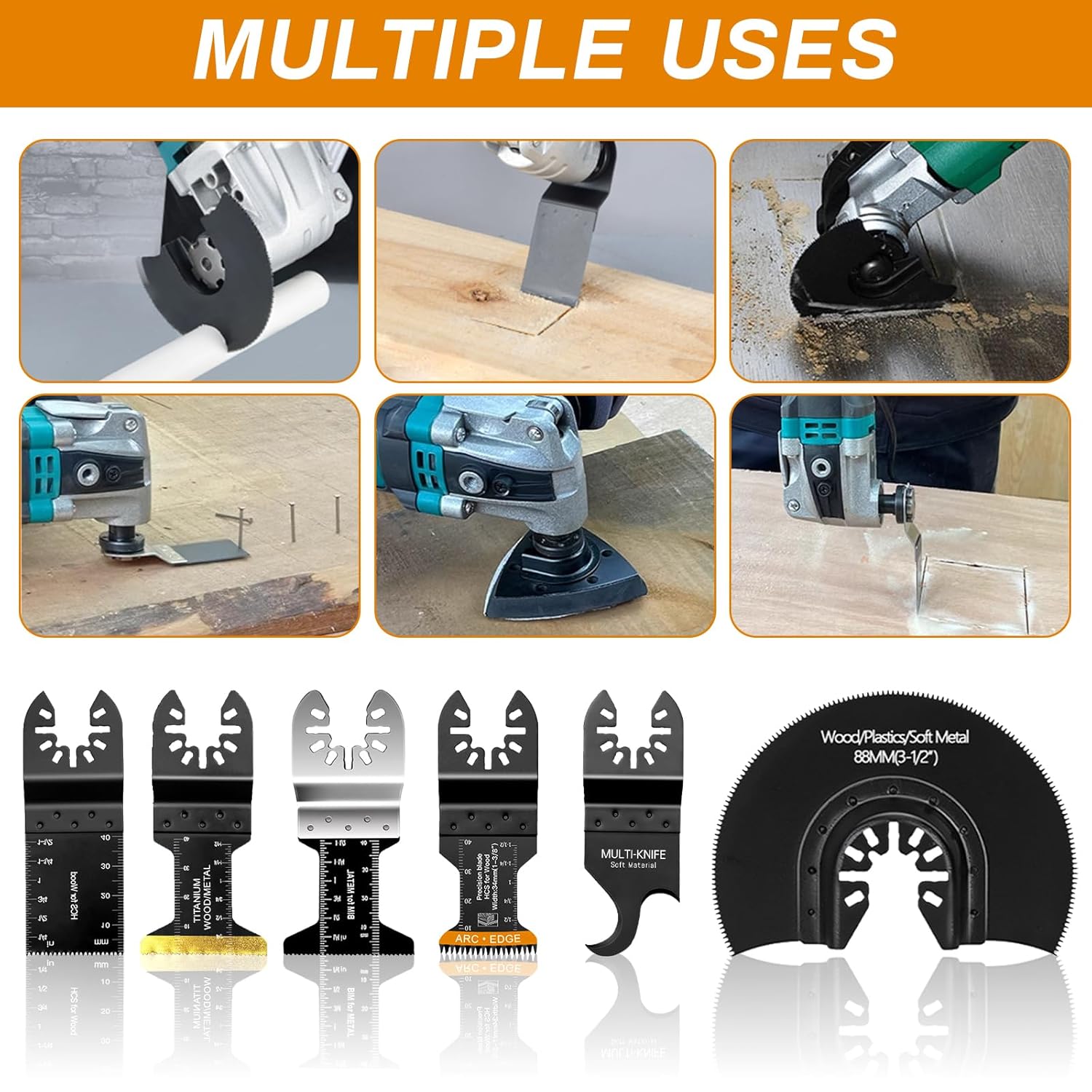 50 Pack Oscillating Tool Blade - Universal Titanium Multitool Blades, Oscillating Saw Blades for Wood Plastics Metal, Multi Tool Blades Kits Fit Dewalt Ryobi Bosch Milwaukee & More