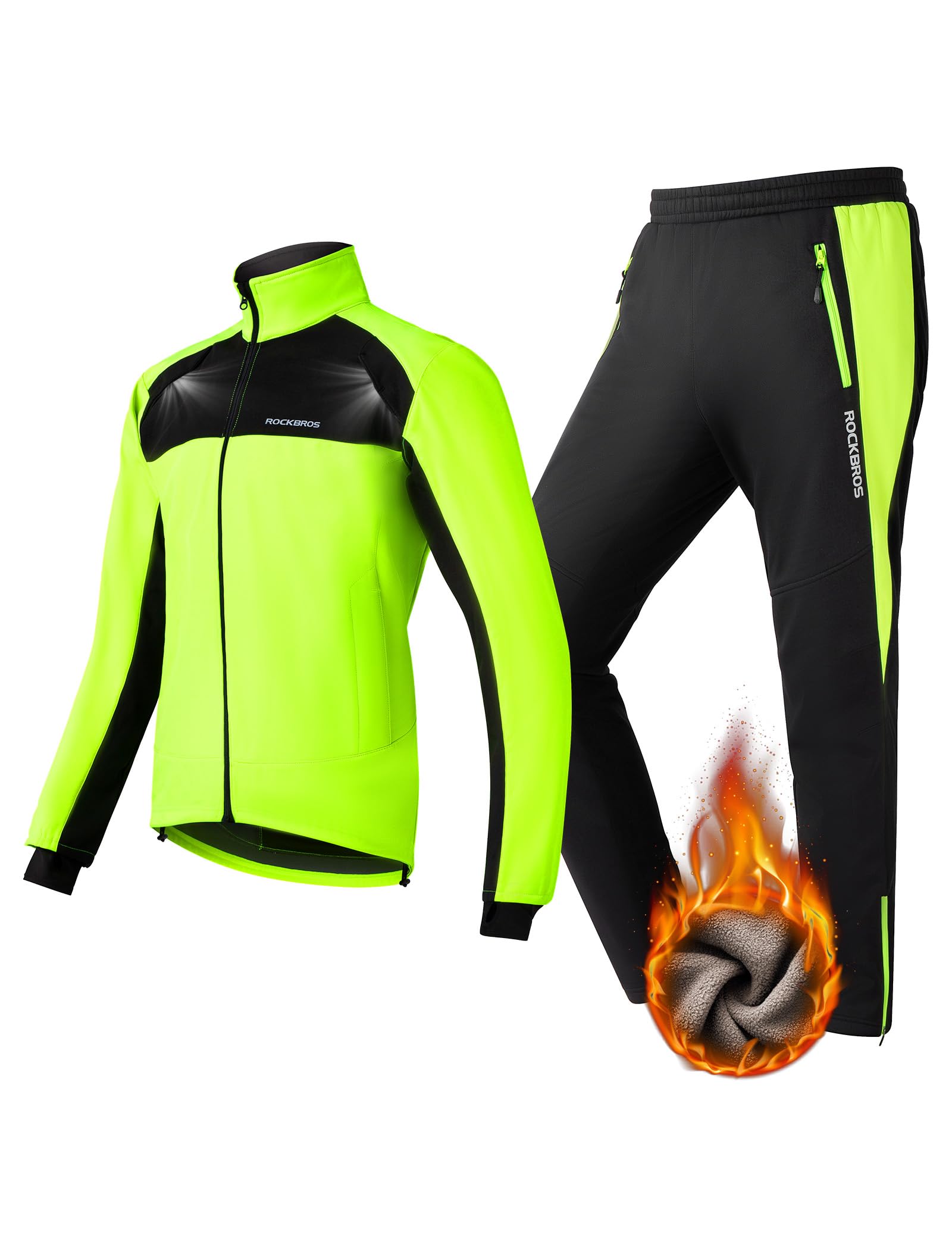 ROCKBROS Chaqueta y Pantalones Largos para Hombre Mujeres Ropa Térmica de Invierno Maillot Antiviento para Deportes al Aire Libre, Ciclismo, Montañismo y Senderismo