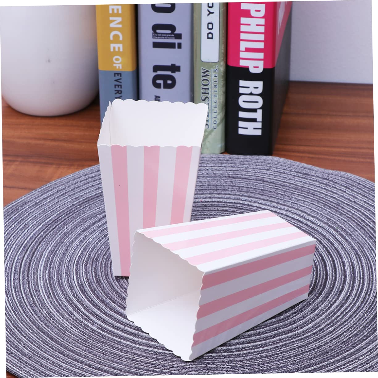 COLLBATH 48pcs Pink Stripe Cardboard Popcorn Boxes Reusable Favor Boxes Movie Theater Style Paper Perfect for Parties