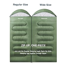 Atarashi Wide Sleeping Bags for Adults, Mens Sleeping Bags for Camping, Hiking and Outdoors, 3-4 Seasons Warm Cold Weather, Lightweight, Portable, Green Large Size with Compression Sack, 40\'\'X87\'\'