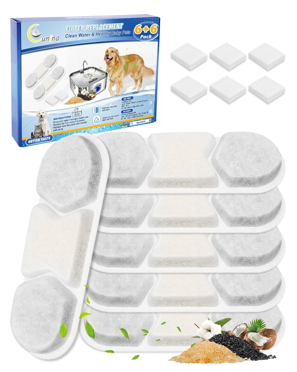 Filtro de fuente de agua para perros, compatible con MAILOFY de 11,623.3 g/3.2 galones/12 L, fuente de agua grande para mascotas, filtros y esponjas, sistema de filtración de 4 capas para