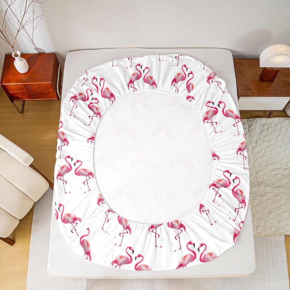 Erosebridal Flamingo Bed Sheets, Kawaii Animal Fitted Bed Sheets Full for Kids Girls Boys Children Bedroom, Toucan Flamingos Fitted Sheet Girly Pink Soft Microfiber Bed Sheet Christmas Decorations