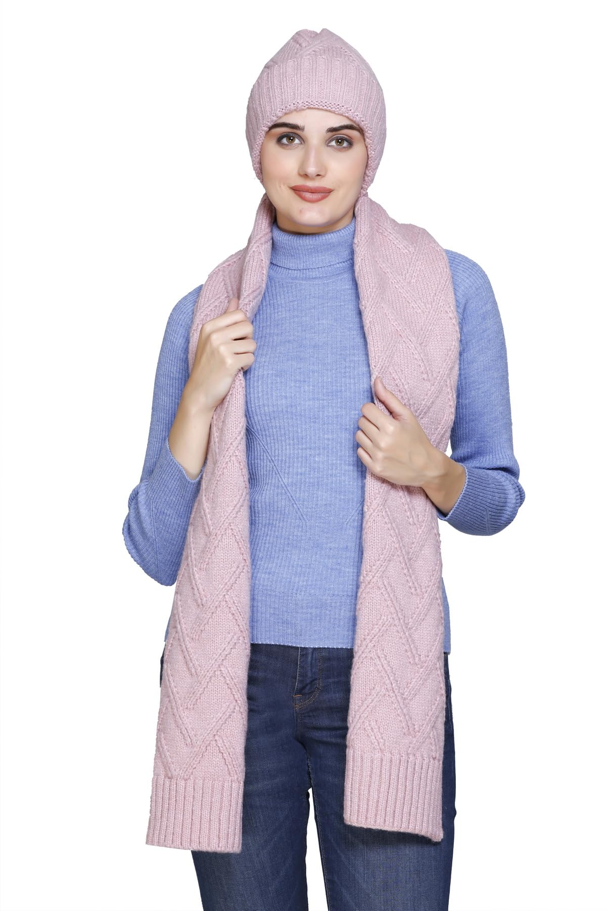 Women's Soft Acrylic Warm Knitted Self Design Cap and Muffler Set Pack of 2-image-40