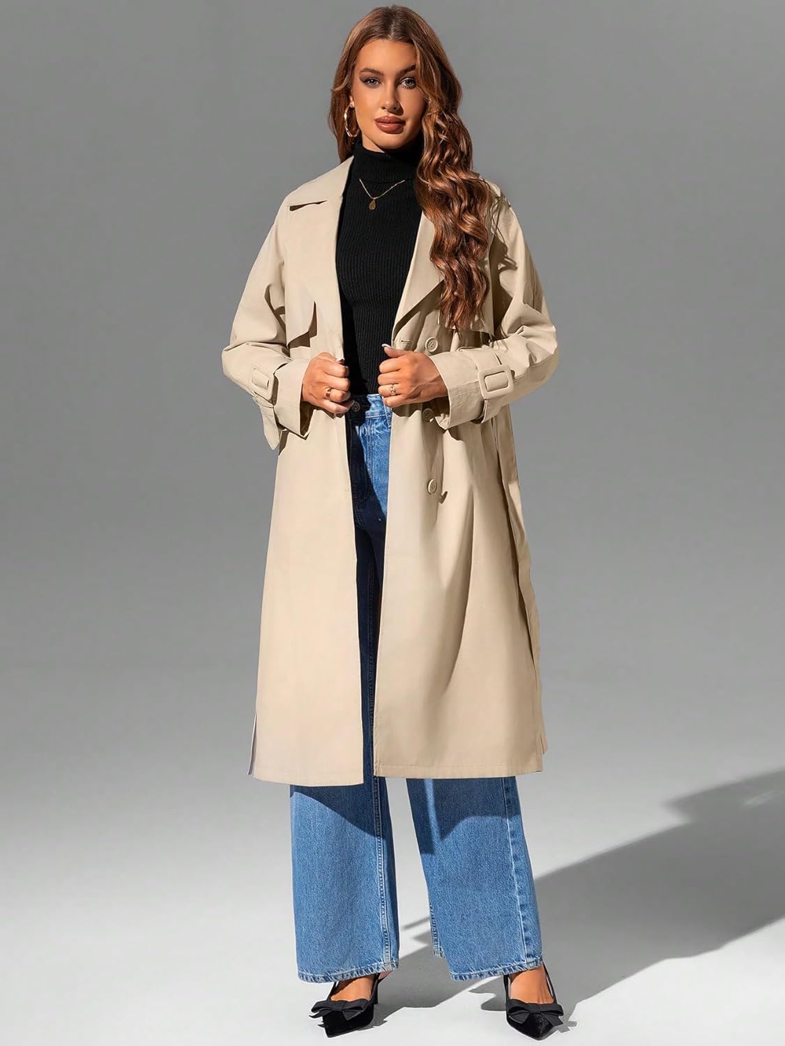 Bellivera Women's Trench Coat Long Loose Jacket Spring Fall Overcoat with Belt - Image 2