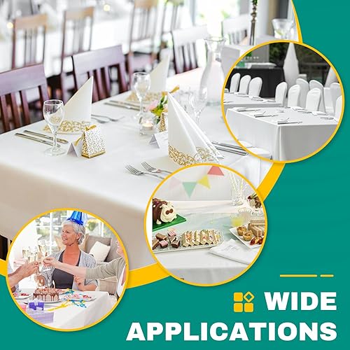 Miniatura 5 de Paquete de 40 manteles desechables de plástico blanco, 54 x 108 pulgadas, para mesas rectangulares, mantel desechable para cenas, fiestas,