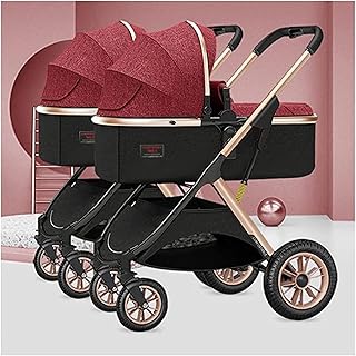 Toddler Stroller for Twins Side by Side Pram Stroller,Detachable 2 Single Strollers Double Pushchair with Reversible Bassinet,Adjustable Canopy,for 0-3 Years Boys Girls (Color : Gray) (Red)