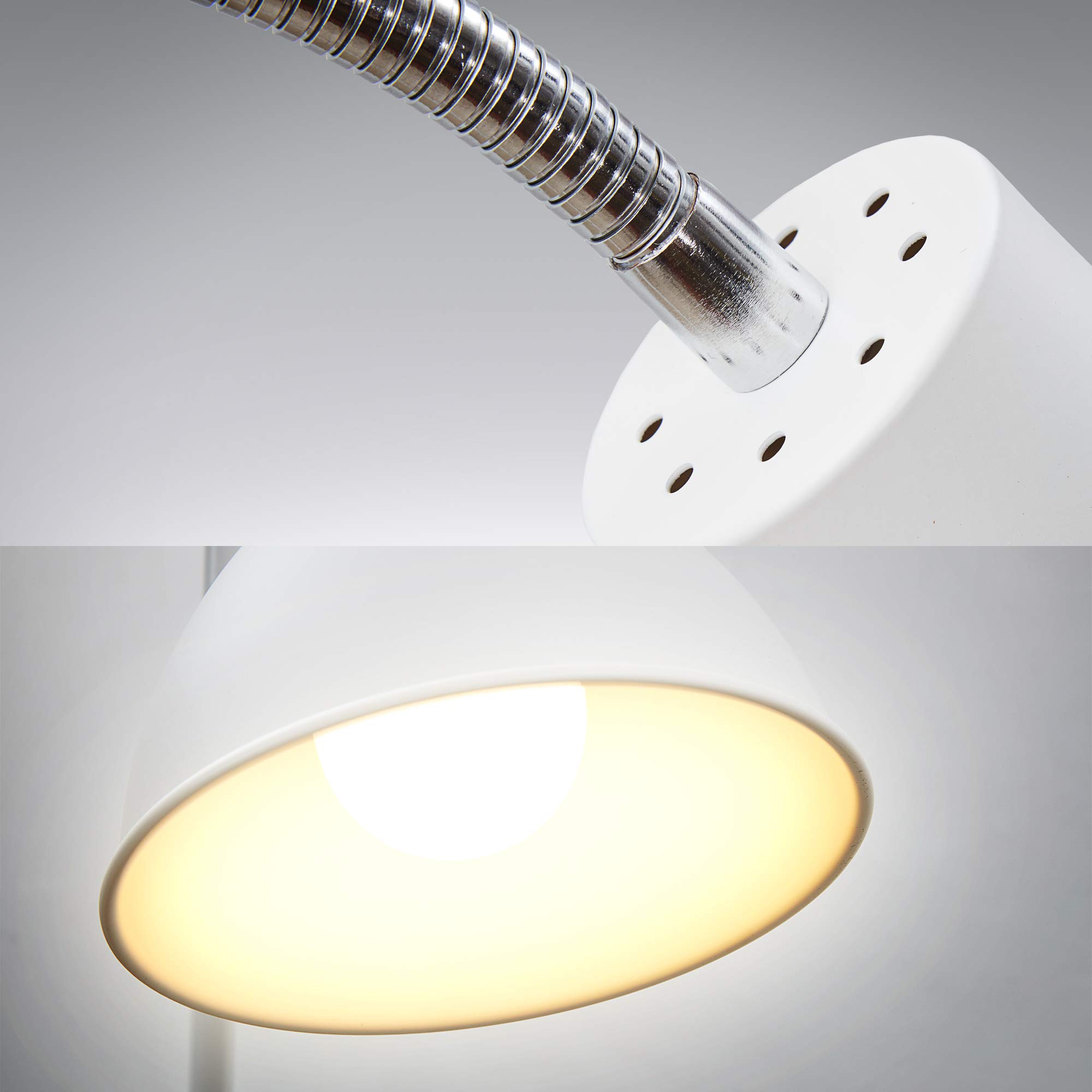 B.K.Licht Lampada da terra salotto, Piantana Lampada da Terra, orientabile, altezza 145cm, adatta per 1 lampadina E27, interruttore a pedale, Lampade da terra, Lampadario Soggiorno da Terra, bianca
