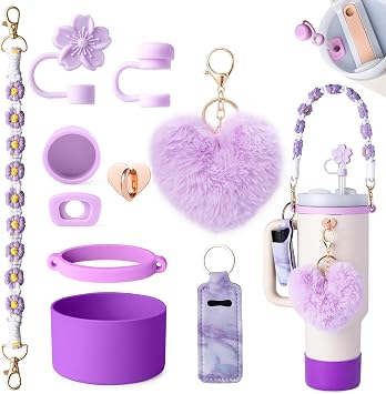 Bufilea Stanley Cup AccessoriesI Bottle Handle Carrier Strap,Silicone Cup Boot, Lipstick Holder, Straw Topper & Spill Stopper Cute Decorative Charms, Accessories for Stanley Cup 40oz/30oz Decor