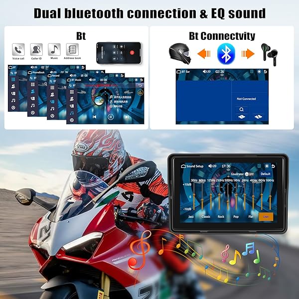 CAMECHO Carplay Moto Navi Display para Motorbike, 5 Pulgadas HD Pantalla Táctil Impermeable Motocicleta Dispositivos de Navegación con Wireless Carplay Android Auto Bluetooth GPS FM EQ Sonido - 5