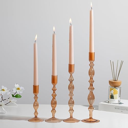 Miniatura 7 de Glasseam Portavelas cónicos ámbar juego de 4 candelabros decorativos modernos para decoración de candelabros altos para mesa de otoño, centro de