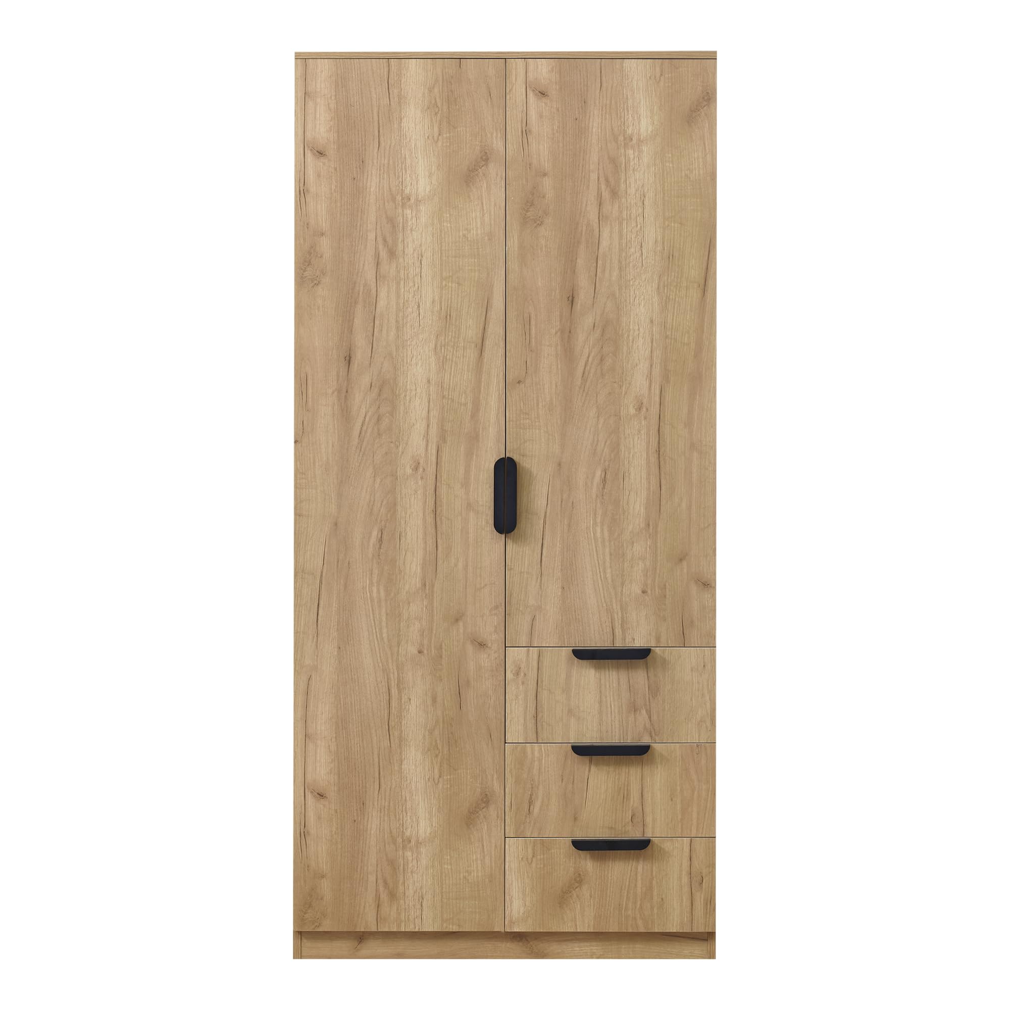 [en.casa] Armario Dormitorio Eiselfing Armario Ropero Clóset con 2 Puertas 1 Perchero 4 Compartimentos 3 Cajones para Dormitorio Vestidor MDF 176 x 80 x 52 cm - Efecto Roble