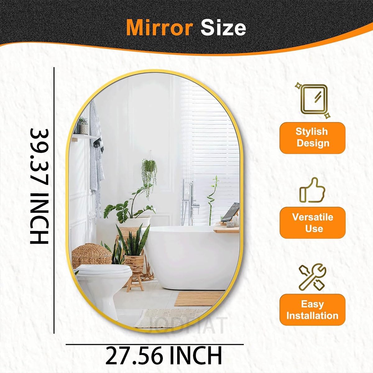 Ellipse Round Mirror for Wall Decorative 26''*39'' inch, Modern Round Mirror Aluminum Frame for Bathroom Bedroom Living Room Home House Office Entryway, Gold