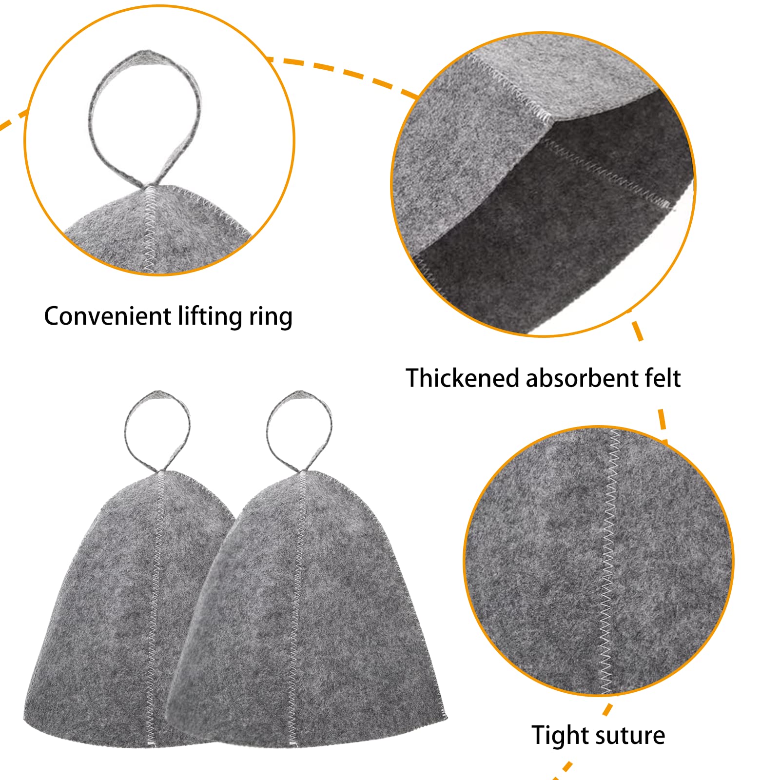 5 piezas de sombrero de sauna de lana gris para sauna rusa con bolso organizador